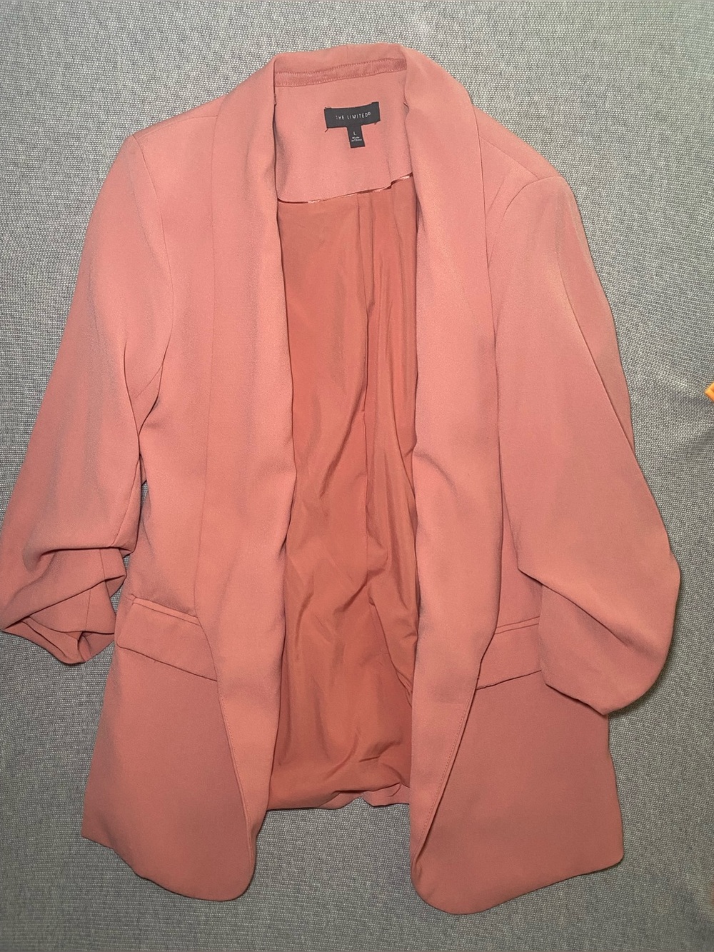 The Limited Salmon Pink Blazer L Career Academia Preppy Ruched Sleeve